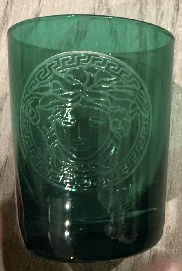 VERSACE GREEN Glass Medusa Logo Votive Cup Candle Holder NIB VERSACE GREEN Glass Medusa Logo Votive Cup Candle Holder NIB