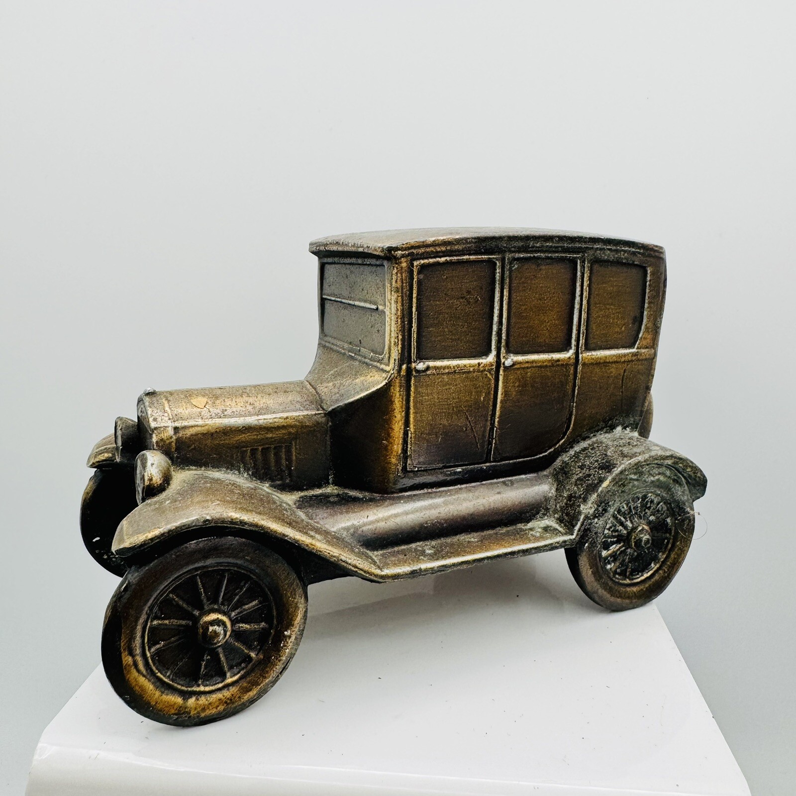 1970\'s Vintage Banthrico Cast Metal Coin Bank 1926 Ford Car Brass Finish USA