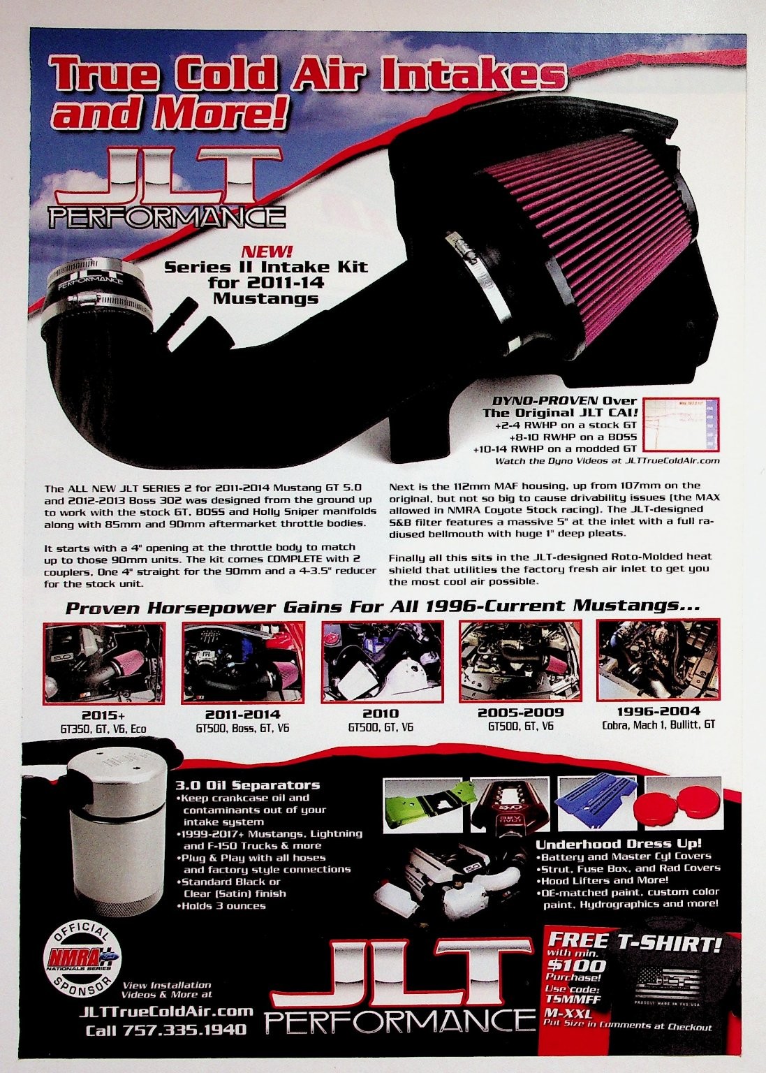 JLT Performance Mustang Cold Air Intake Advertising Print Ad 2010s JLT Performance Mustang Cold Air Intake Advertising Print Ad 2010s