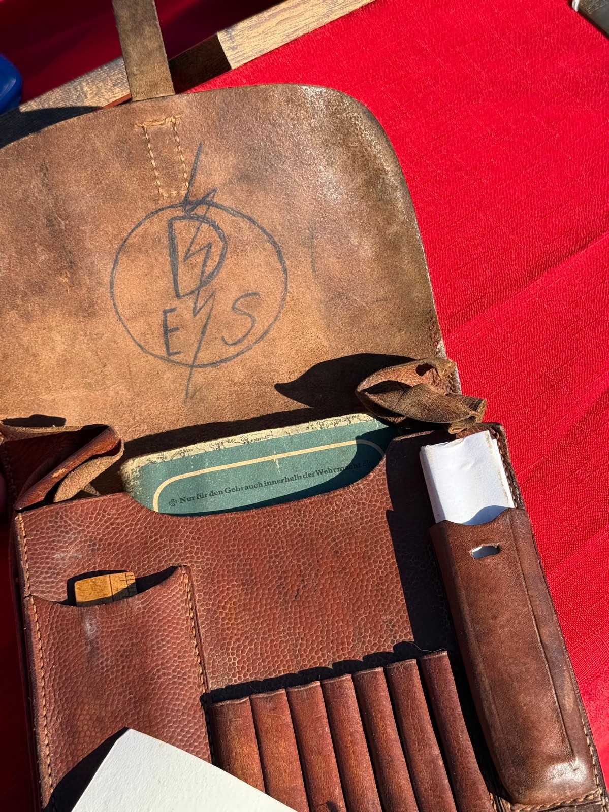 WW2 German Wehrmacht Officer\'s Map Case Leather 1941 Map Pencils Ruler Original WW2 German Wehrmacht Officer\'s Map Case Leather 1941 Map Pencils Ruler Original