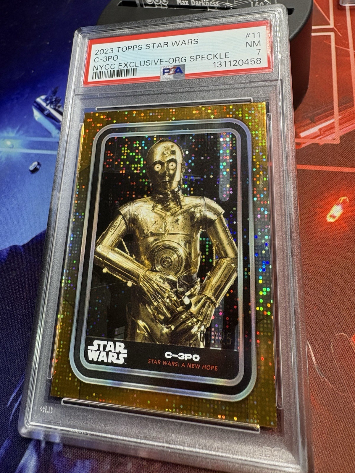 Topps 2023 Star Wars C-3PO #11 Org Speckle NYCC Exclusive /25 PSA 7 Topps 2023 Star Wars C-3PO #11 Org Speckle NYCC Exclusive /25 PSA 7
