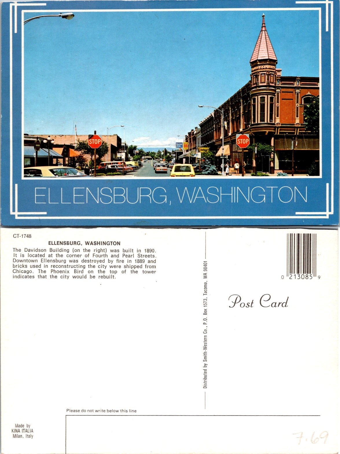 Ellensburg, WA The Davidson Building Downtown Fourth St Postcard 70188