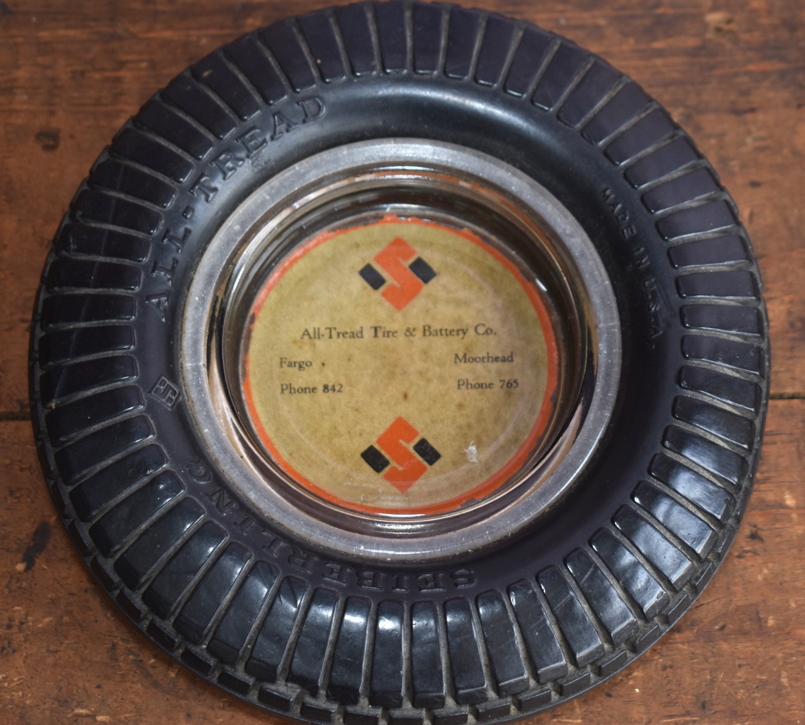 Vintage Sieberling Tires All-Tread Tire Battery Co Moorhead MN Fargo ND Ashtray