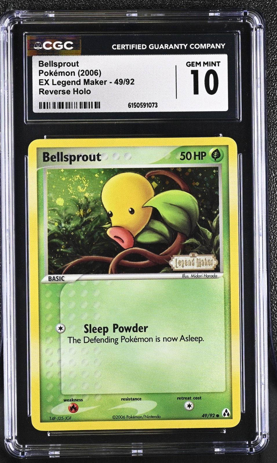 Pokemon card tcg Bellsprout ex legend maker 49/92 reverse holo stamped CGC 10