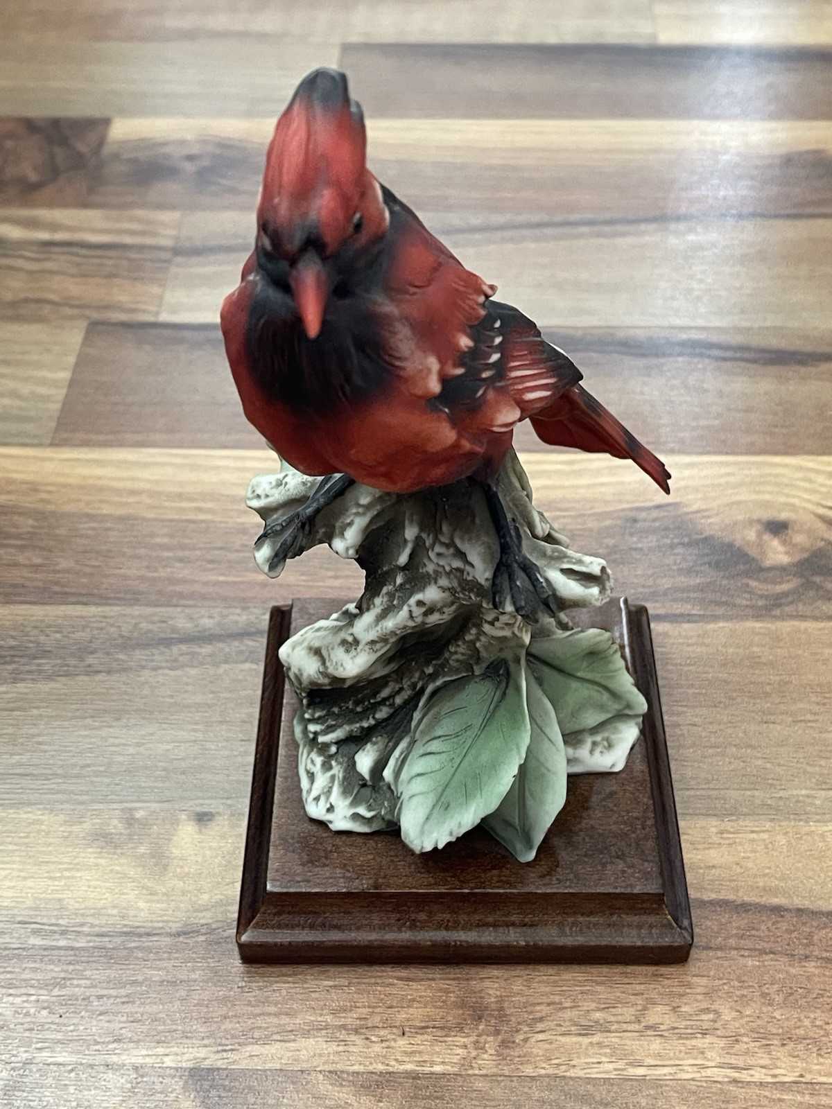 VTG Rare Signed 1982 Florence Hand-Painted Porcelain Red Cardinal Bird Wood Base