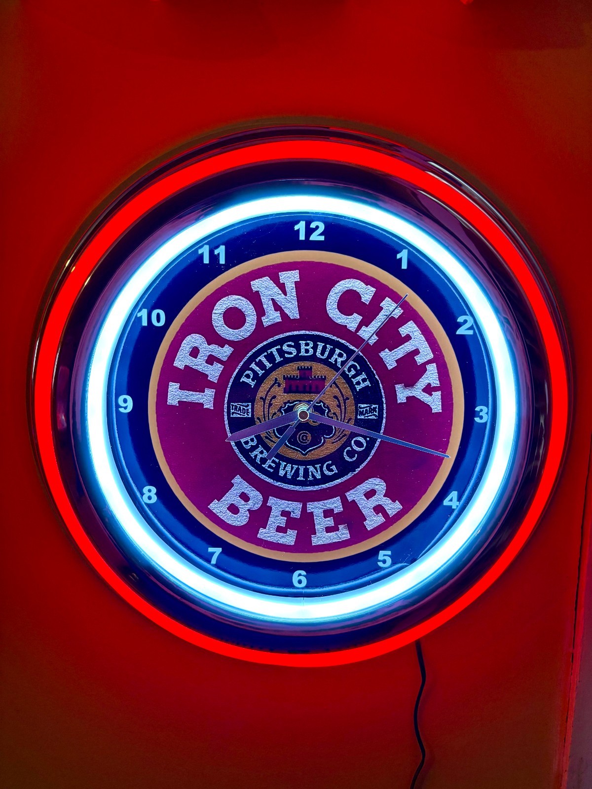 Iron City Pittsburgh Beer Bar Man Cave Red Neon Style LED Clock Sign Iron City Pittsburgh Beer Bar Man Cave Red Neon Style LED Clock Sign