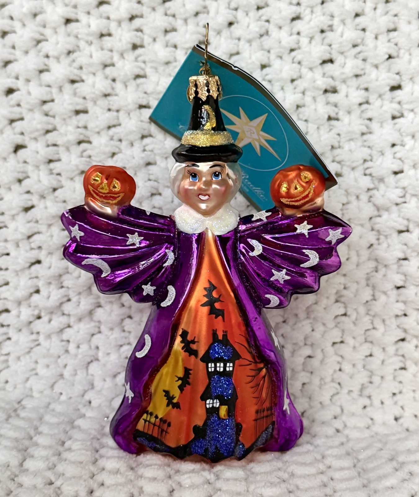 Vintage Retired Chris Radko Witch Switchery House Halloween Glass Ornament 5” Vintage Retired Chris Radko Witch Switchery House Halloween Glass Ornament 5”