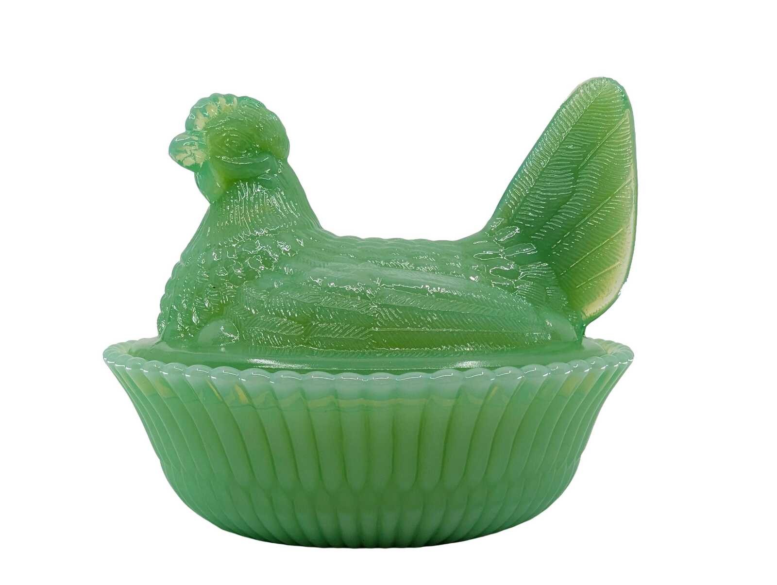 Vintage 1974 Westmoreland Jadeite Green Glass Hen on Nest WG Basketweave Vintage 1974 Westmoreland Jadeite Green Glass Hen on Nest WG Basketweave