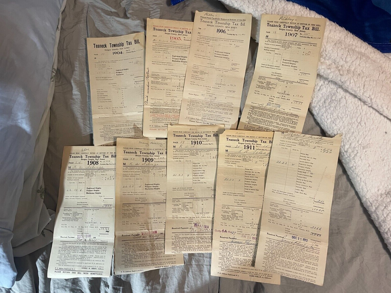 Teaneck NJ Town Tax Bill Lot of 9 1904 1905 1906 1907 1908 1909 1910 1911 1912 Teaneck NJ Town Tax Bill Lot of 9 1904 1905 1906 1907 1908 1909 1910 1911 1912