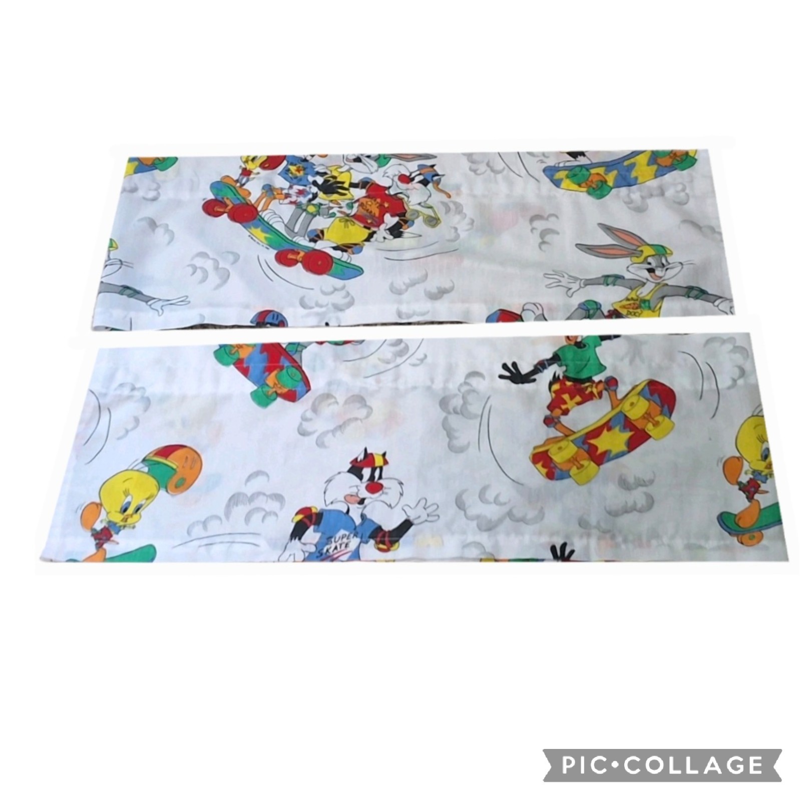 Vtg 1988 Looney Tunes Bugs Bunny Skate Board Curtain Valance Set *2* Warner Bros