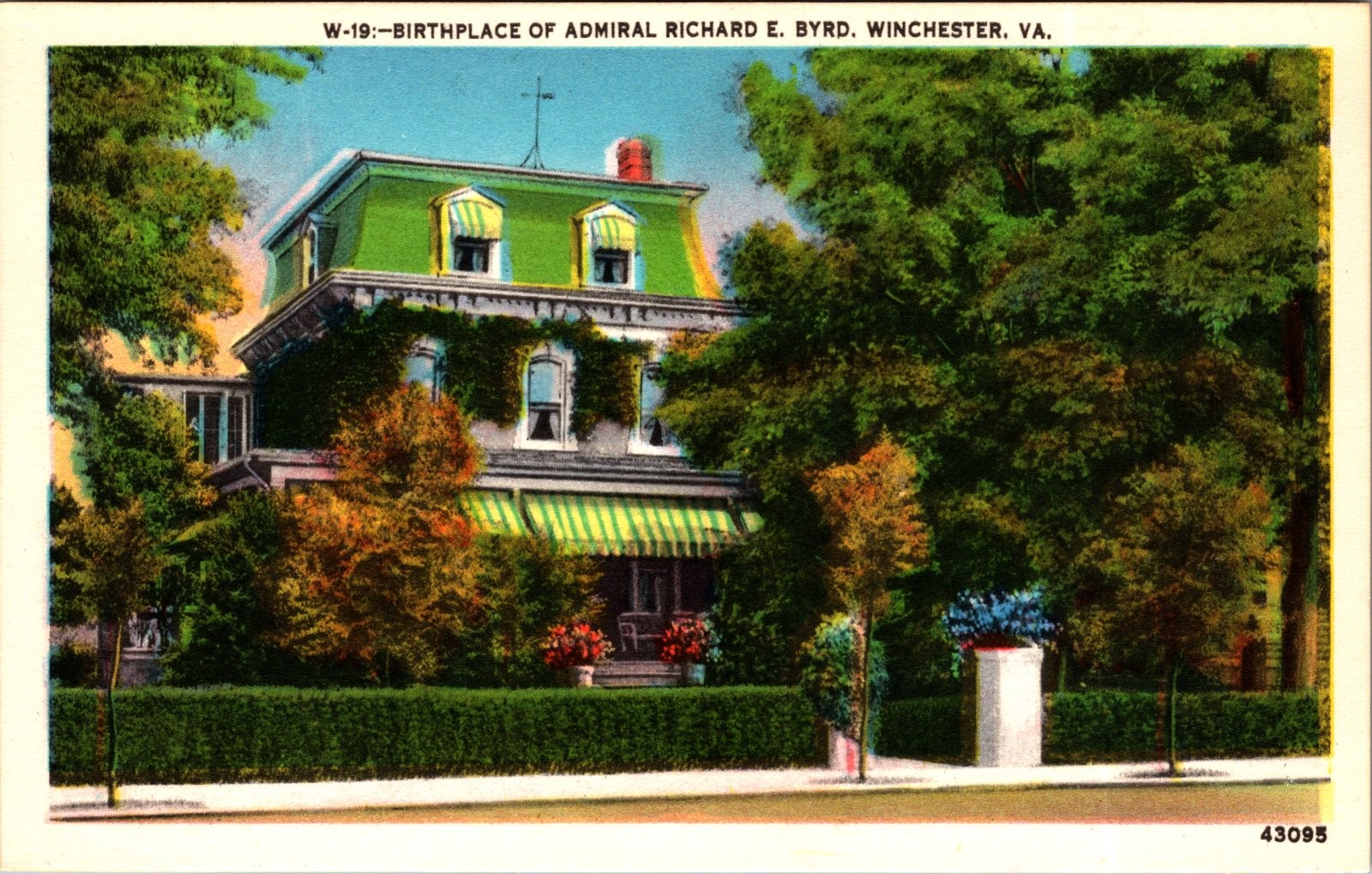 1930s Linen Postcard Birthplace of Admiral Richard E. Byrd Winchester VA