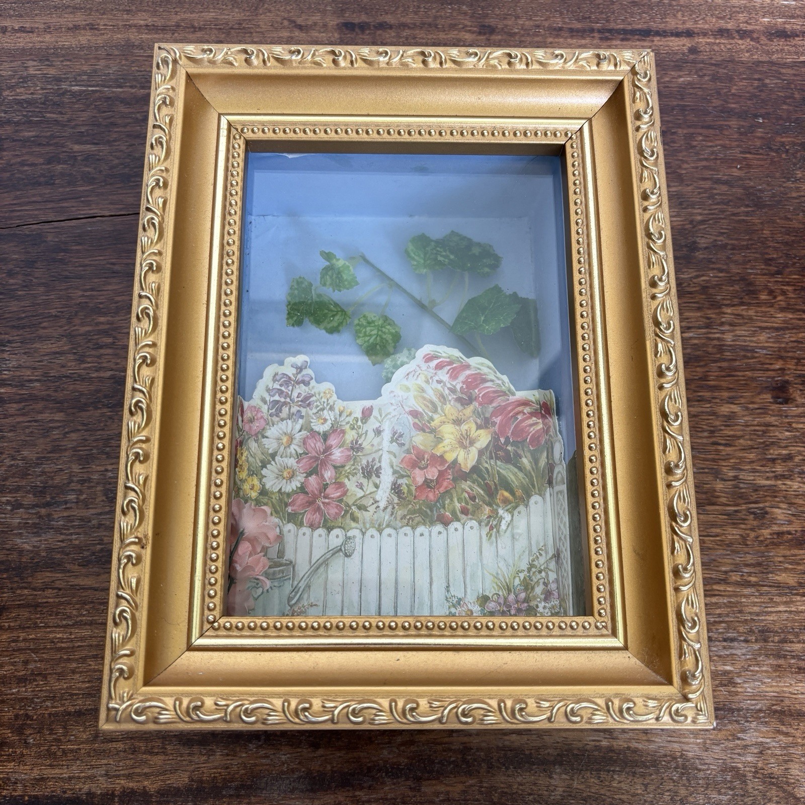 Vintage 3D Diorama Framed Victorian Garden Scene Shoes Theme Shadow Box