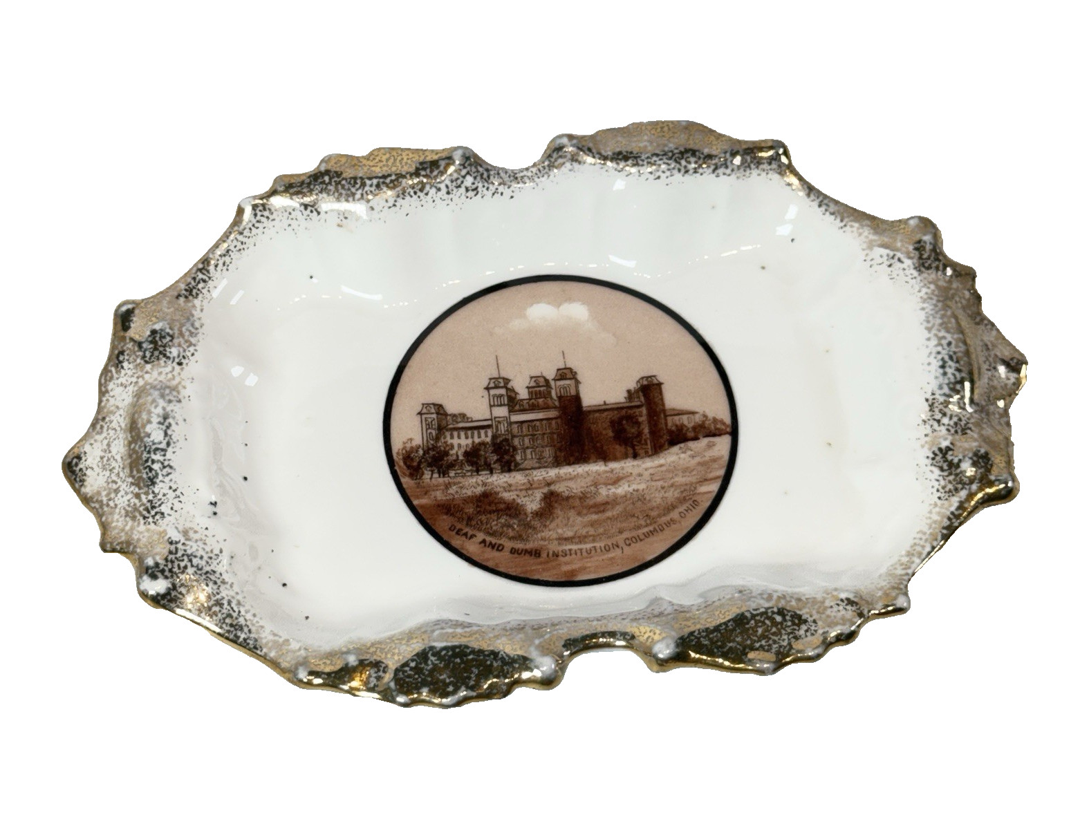 Vtg Antique COLUMBUS, OHIO -  DEAF DUMB INSTITUTION  1900s Souvenir China Dish