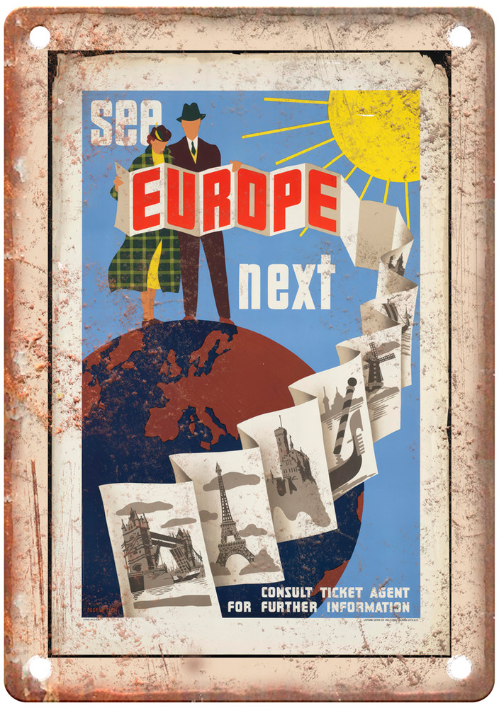 Vintage See Europe next Travel Poster Retro Look Sign T714 Vintage See Europe next Travel Poster Retro Look Sign T714