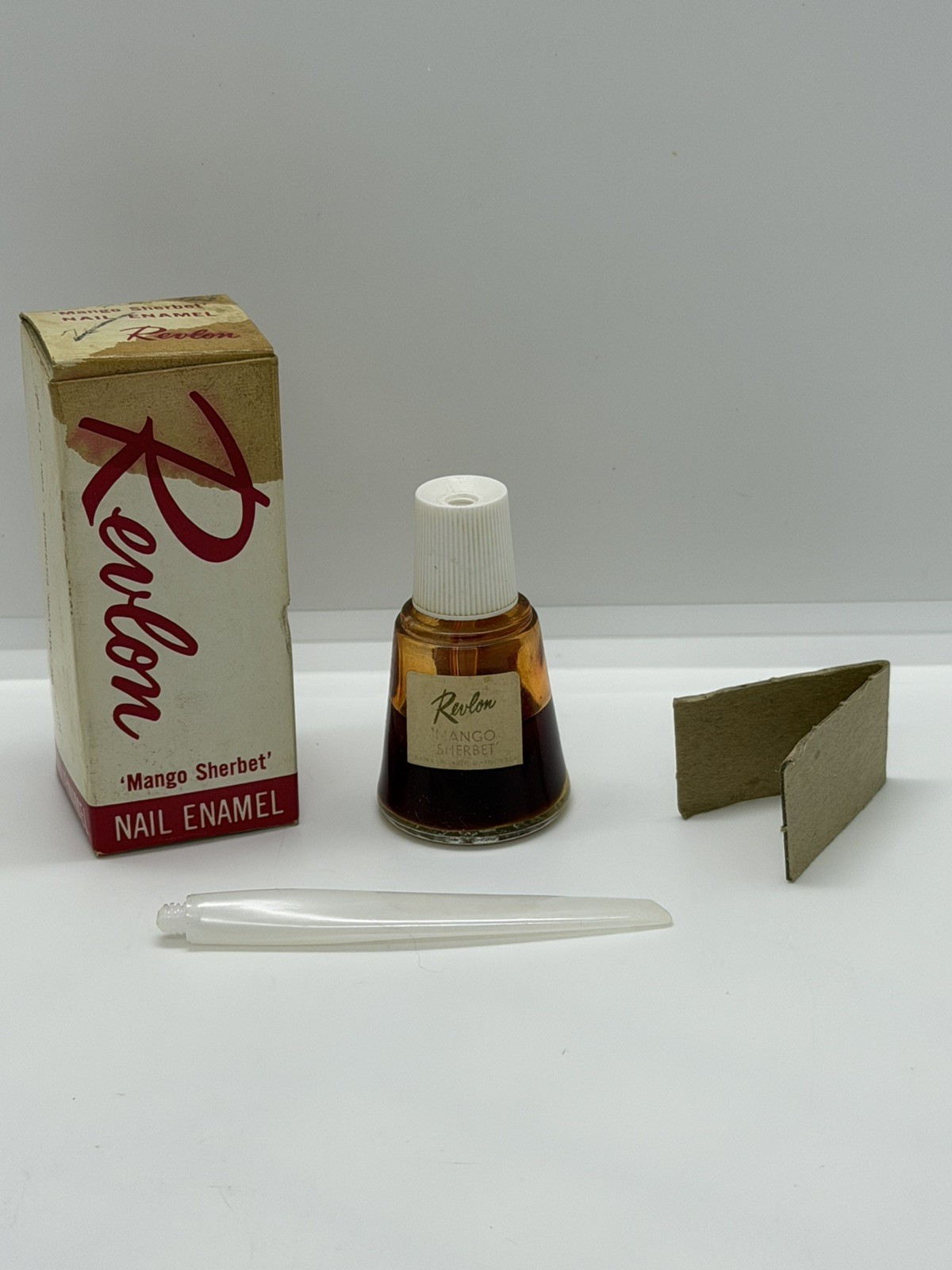 Vintage Revlon Mango Sherbet Nail Polish 1/2 Oz Bottle w/ Box Inserts 1950s 60s Vintage Revlon Mango Sherbet Nail Polish 1/2 Oz Bottle w/ Box Inserts 1950s 60s