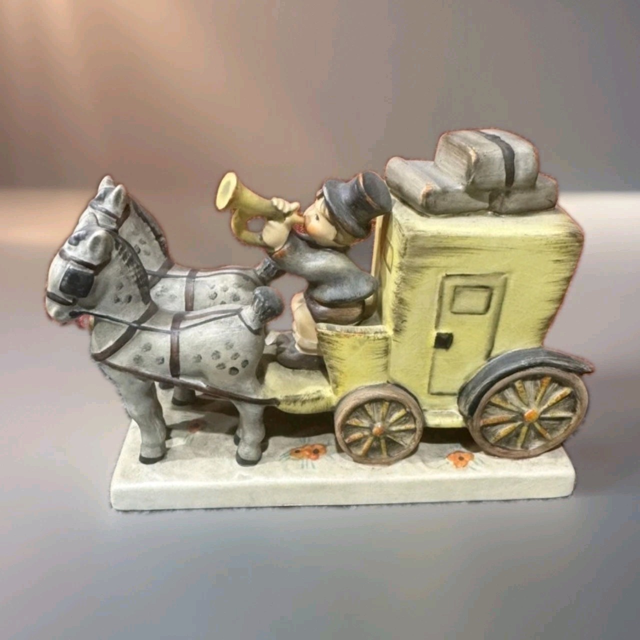 1952 Goebel Hummel 226 Stagecoach “ The mail is here” W Germany 33 In Corner 1952 Goebel Hummel 226 Stagecoach “ The mail is here” W Germany 33 In Corner