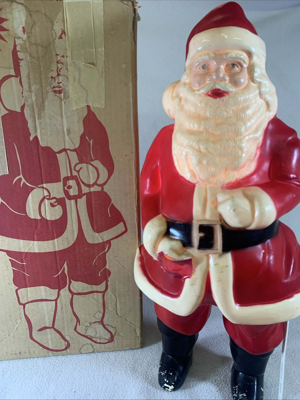 Vintage 1950’s Hard Plastic Lighted Electrified Santa Claus Decoration 16” W/box Vintage 1950’s Hard Plastic Lighted Electrified Santa Claus Decoration 16” W/box