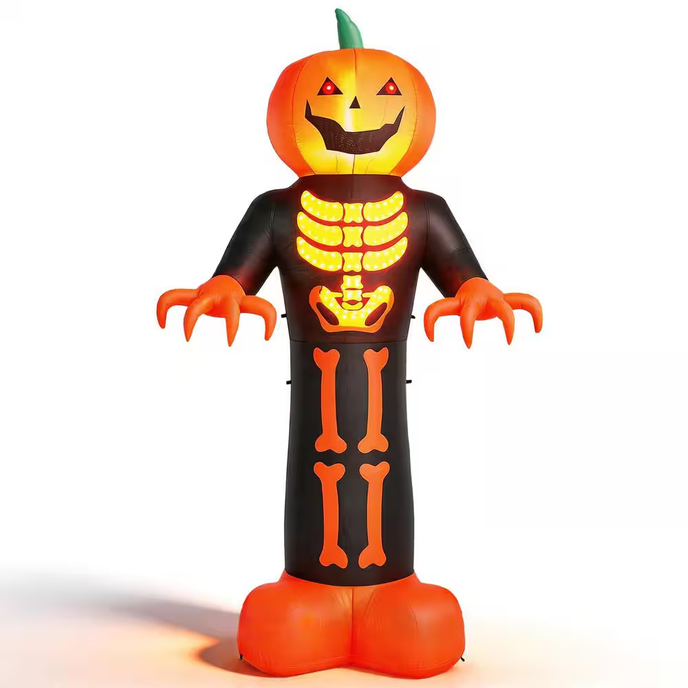 12 Ft. Inflatable Pumpkin Skeleton Reaper Halloween Decor with LED Lights