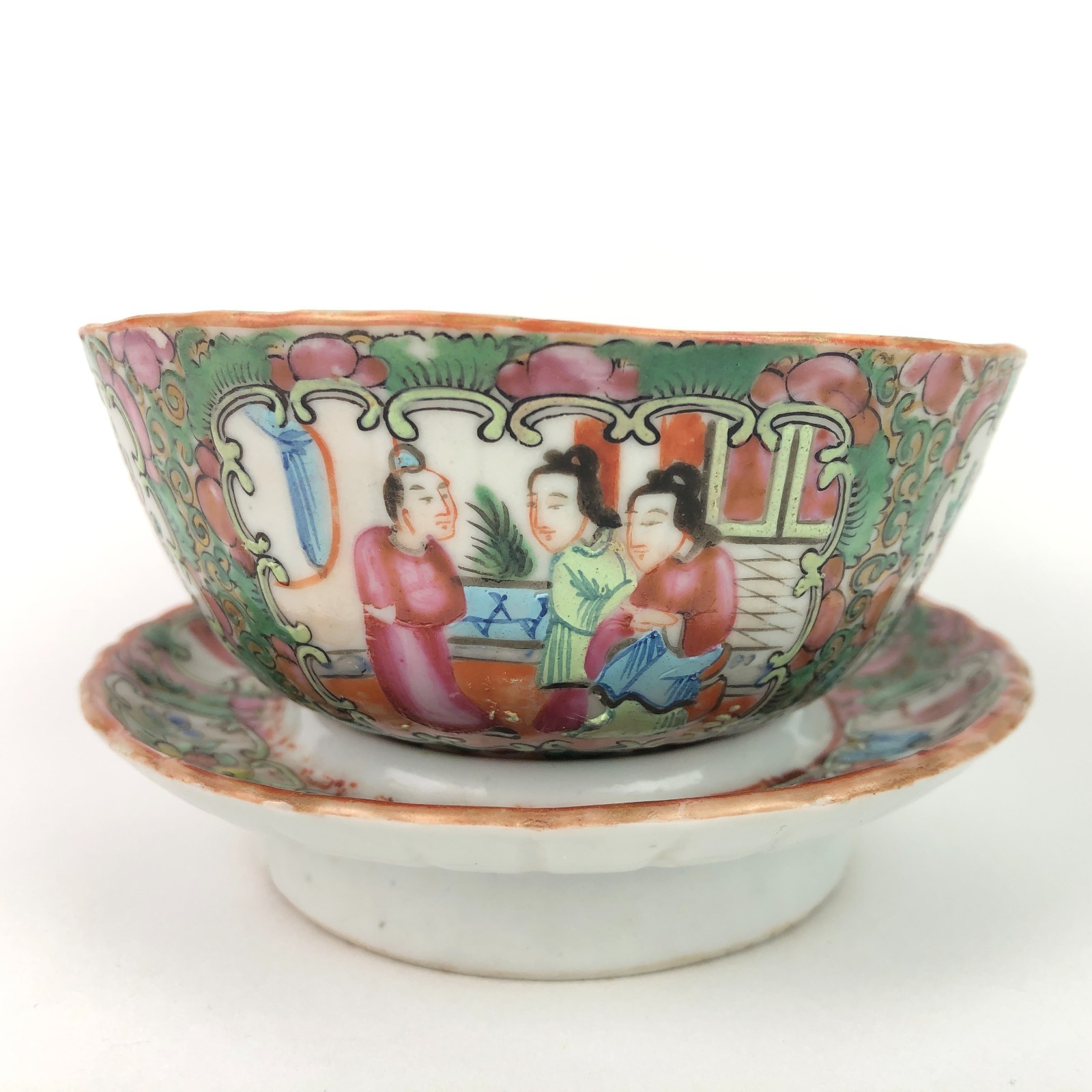 Antique Chinese Famille Rose Canton Porcelain Cup w Ring