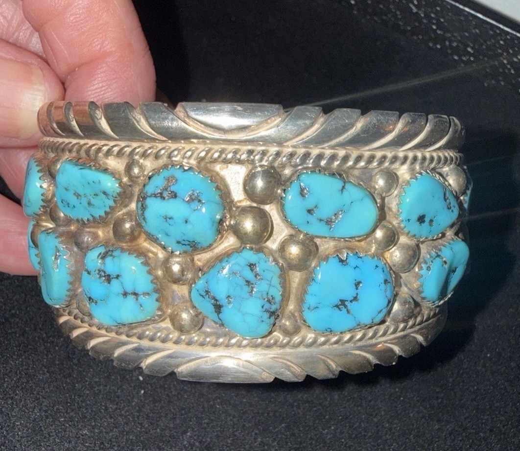 WOW vintage TOMMY MOORE Native America NAVAJO sterling TURQUOISE 96gr BRACELET