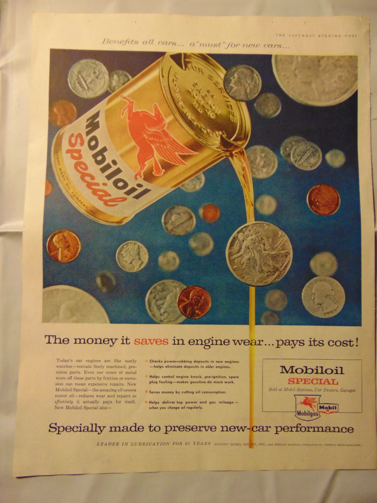 1957 MOBIL OIL Mobiloil Special vintage print ad 1957 MOBIL OIL Mobiloil Special vintage print ad