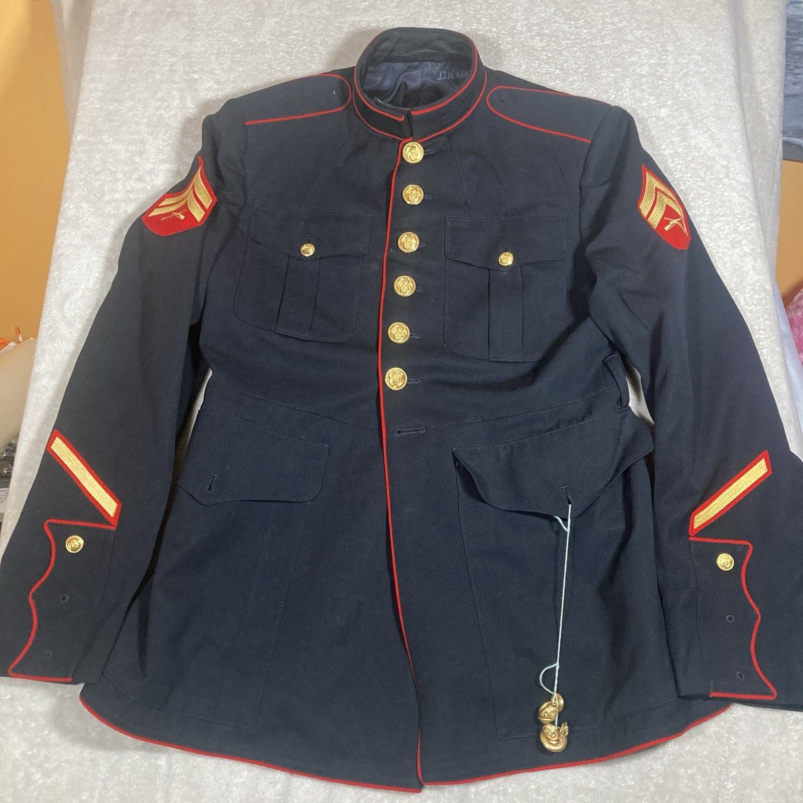 Vtg USMC US Military Dress Coat Corporal Wool Gabardine No Belt *Missing Buttons
