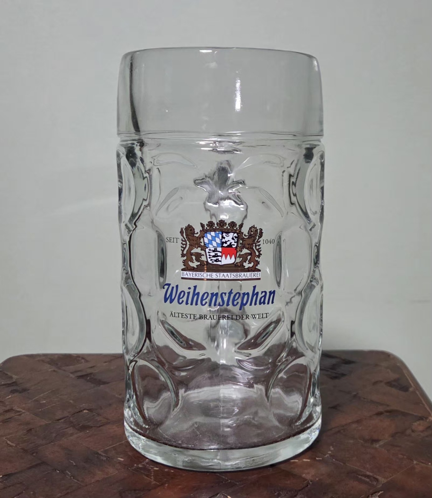 Vintage Weihenstephan Beer Dimpled Glass Mug 1 Liter 