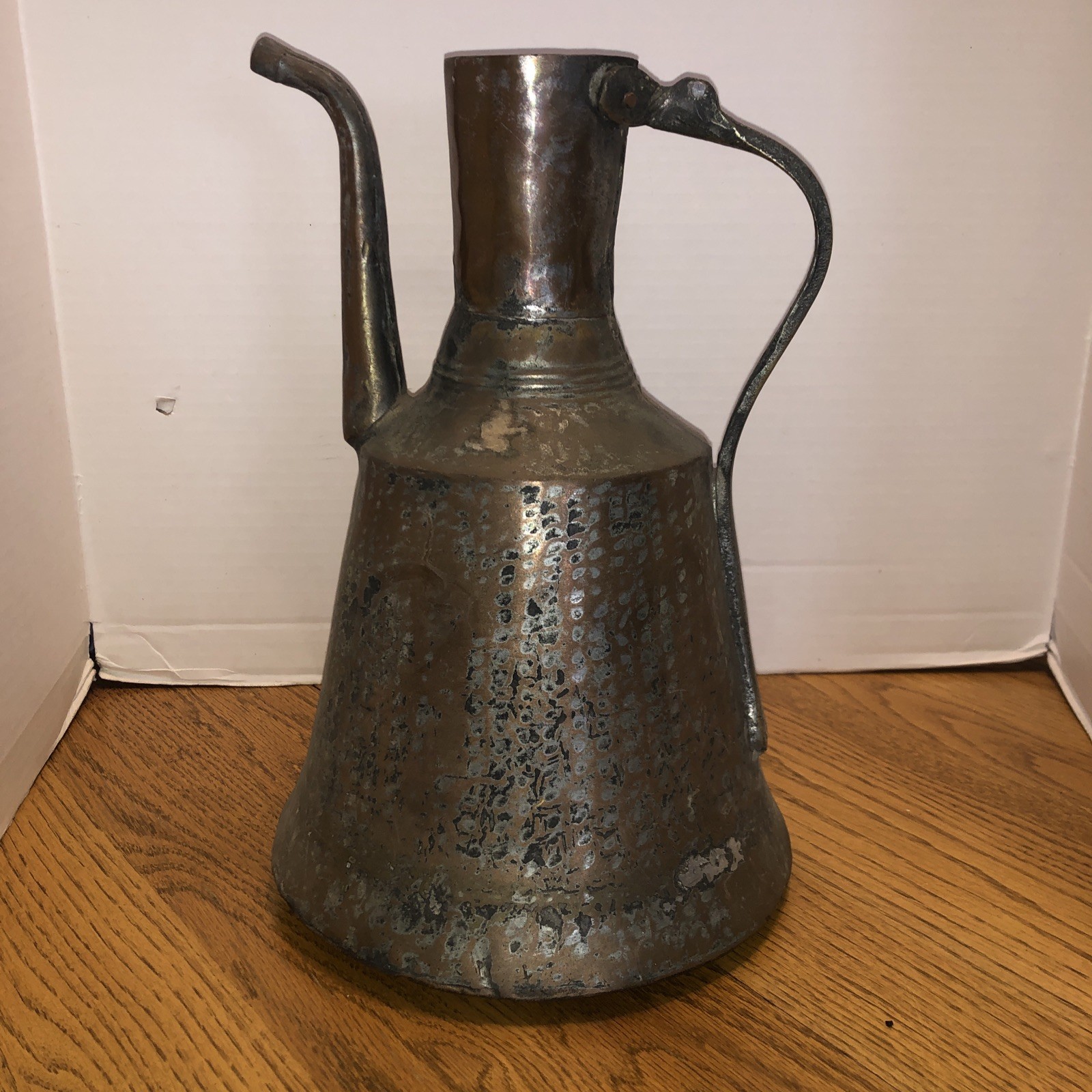 Antique Primitive Handmade Hammered & Forged Copper? Water Pitcher Kettle Decor