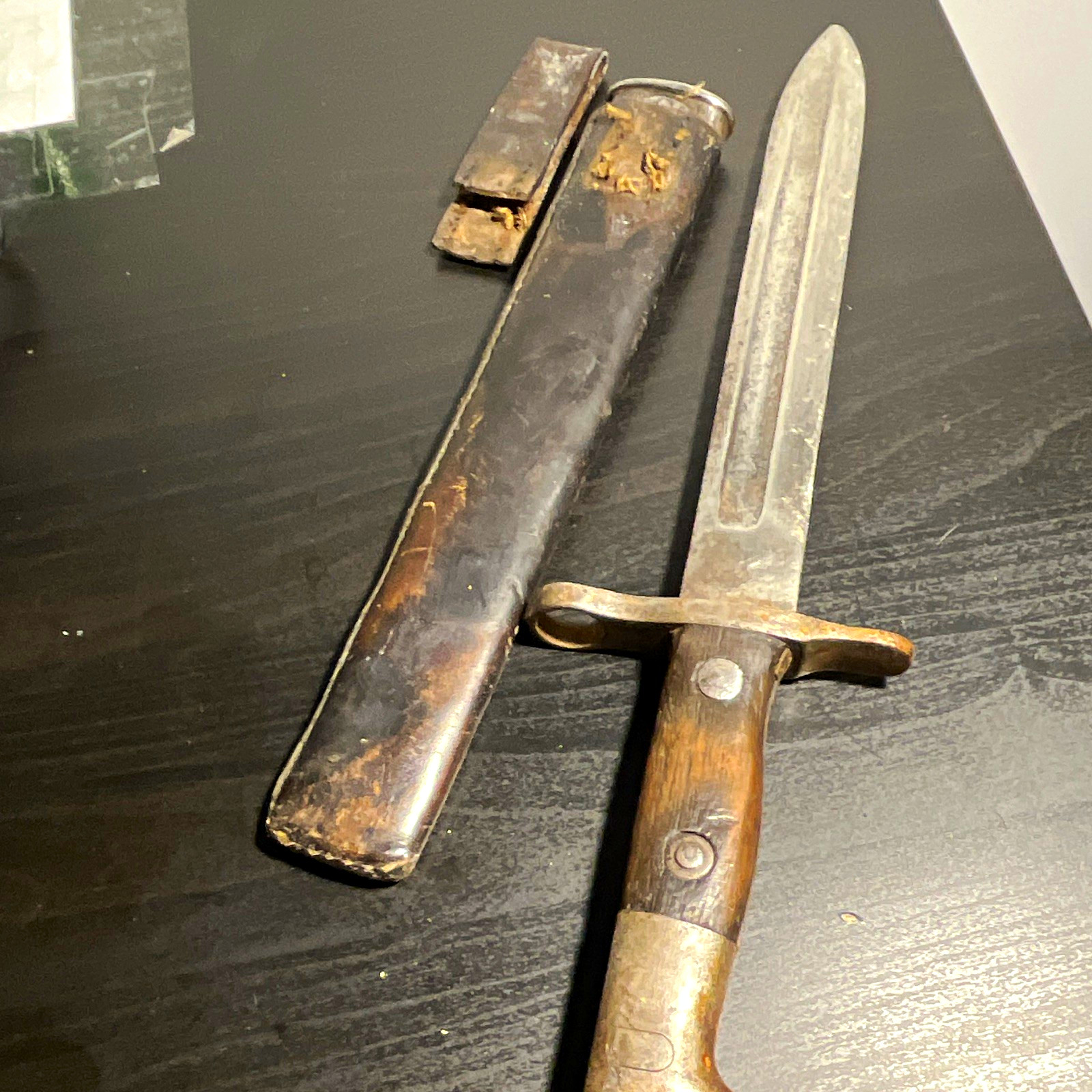 ⁠Vintage Antique Italian Carcano Military Surplus Accessory Leather Scabbard⁠