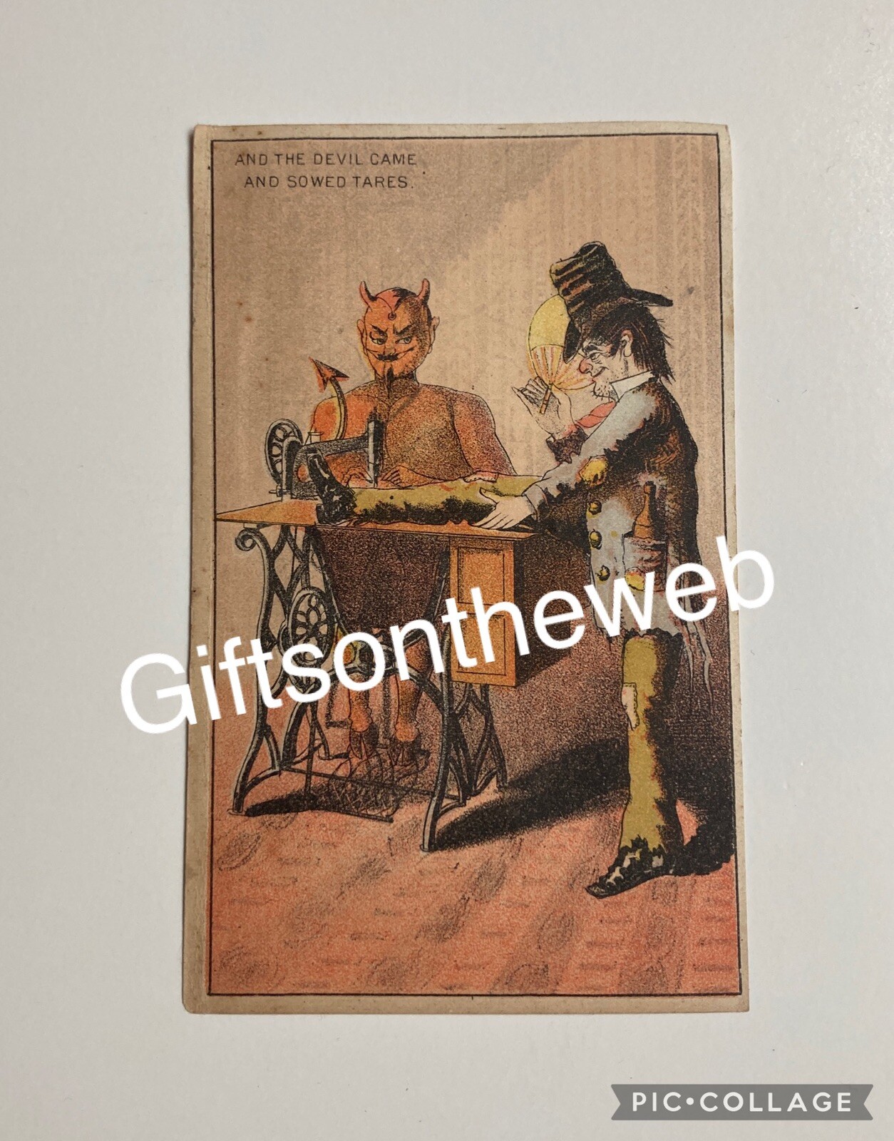 Antique Demon Red DEVIL 1880s Victorian Trade Advertising Card Singer Sewing