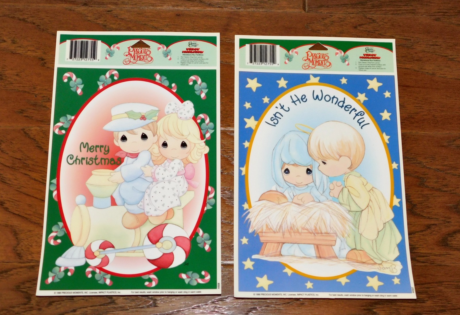 RARE Lot 2 Precious Moments 1998 Window Cling Decoration Merry Christmas Holiday RARE Lot 2 Precious Moments 1998 Window Cling Decoration Merry Christmas Holiday