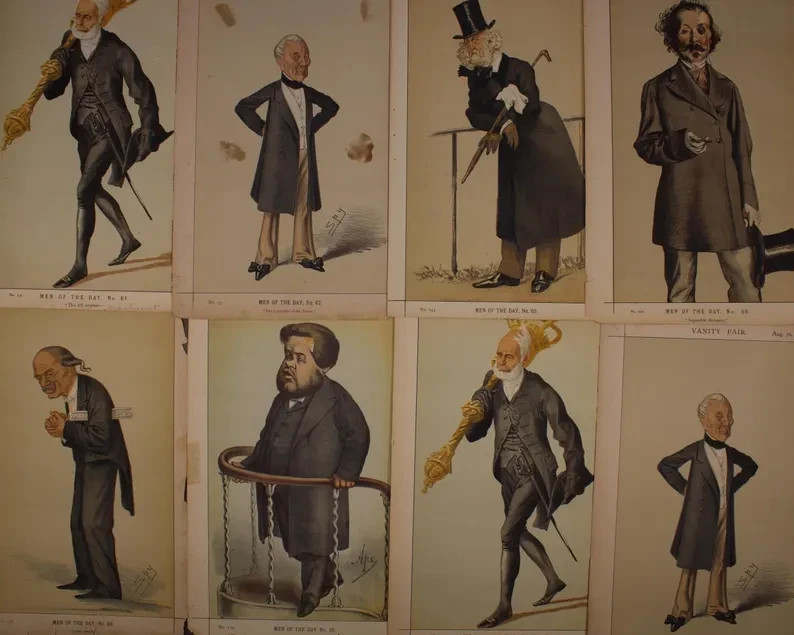 Vanity Fair 1870 1873 Men of the Day Caricatures Lot of 8 Antique Prints