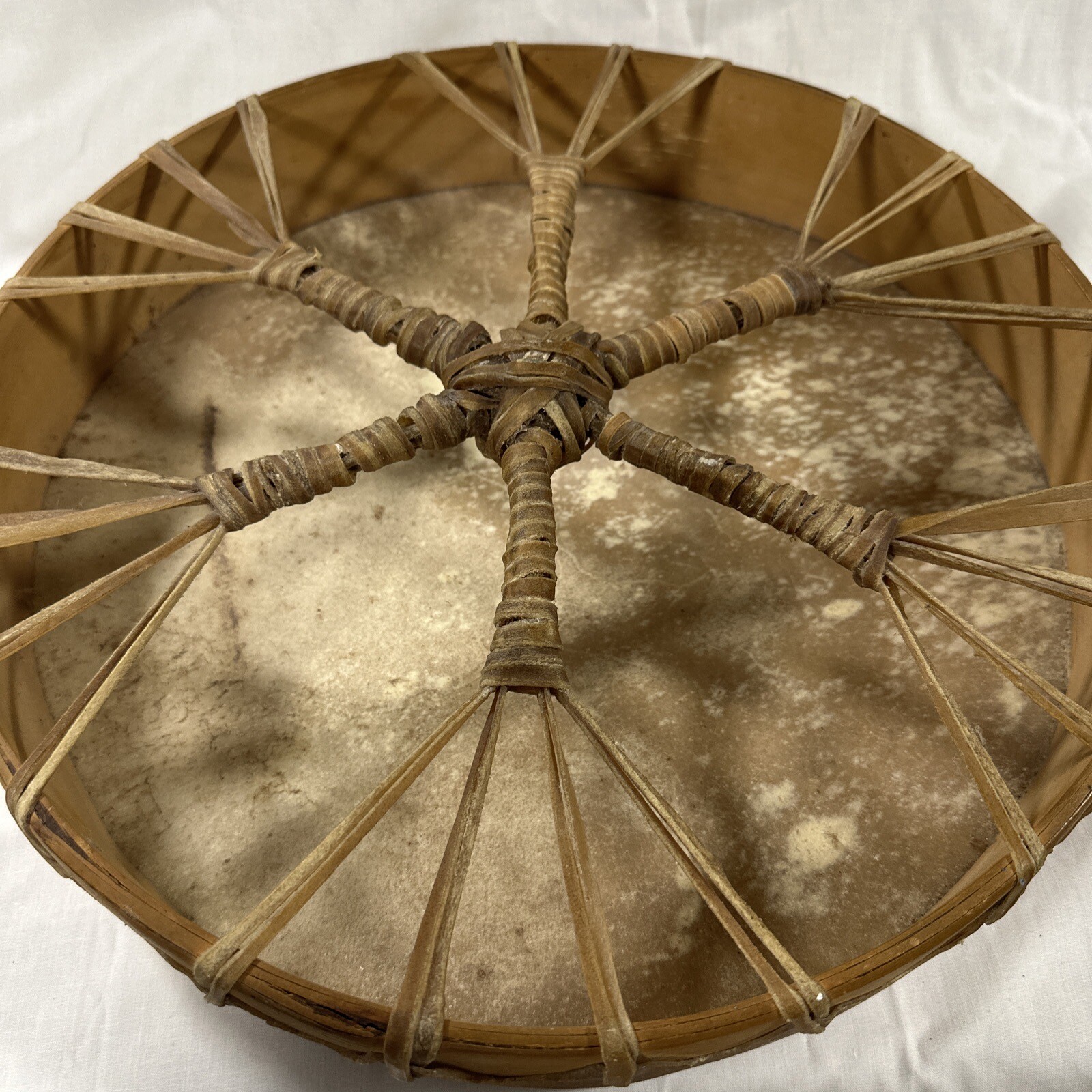 Vintage Large 15 Inchantique leather North American Native Drum Raw Deer Hide? Vintage Large 15 Inchantique leather North American Native Drum Raw Deer Hide?