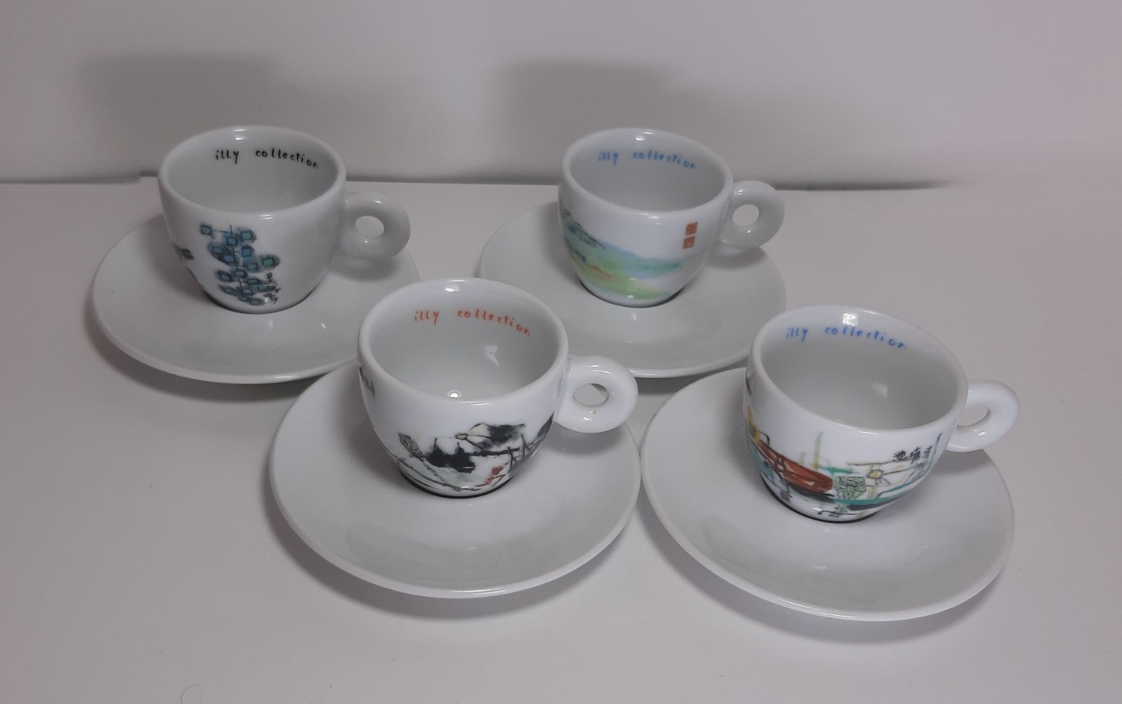 4 Coffee Cups ILLY Collection 1995 Series China Design AN DU Vintage IPA Italy 4 Coffee Cups ILLY Collection 1995 Series China Design AN DU Vintage IPA Italy