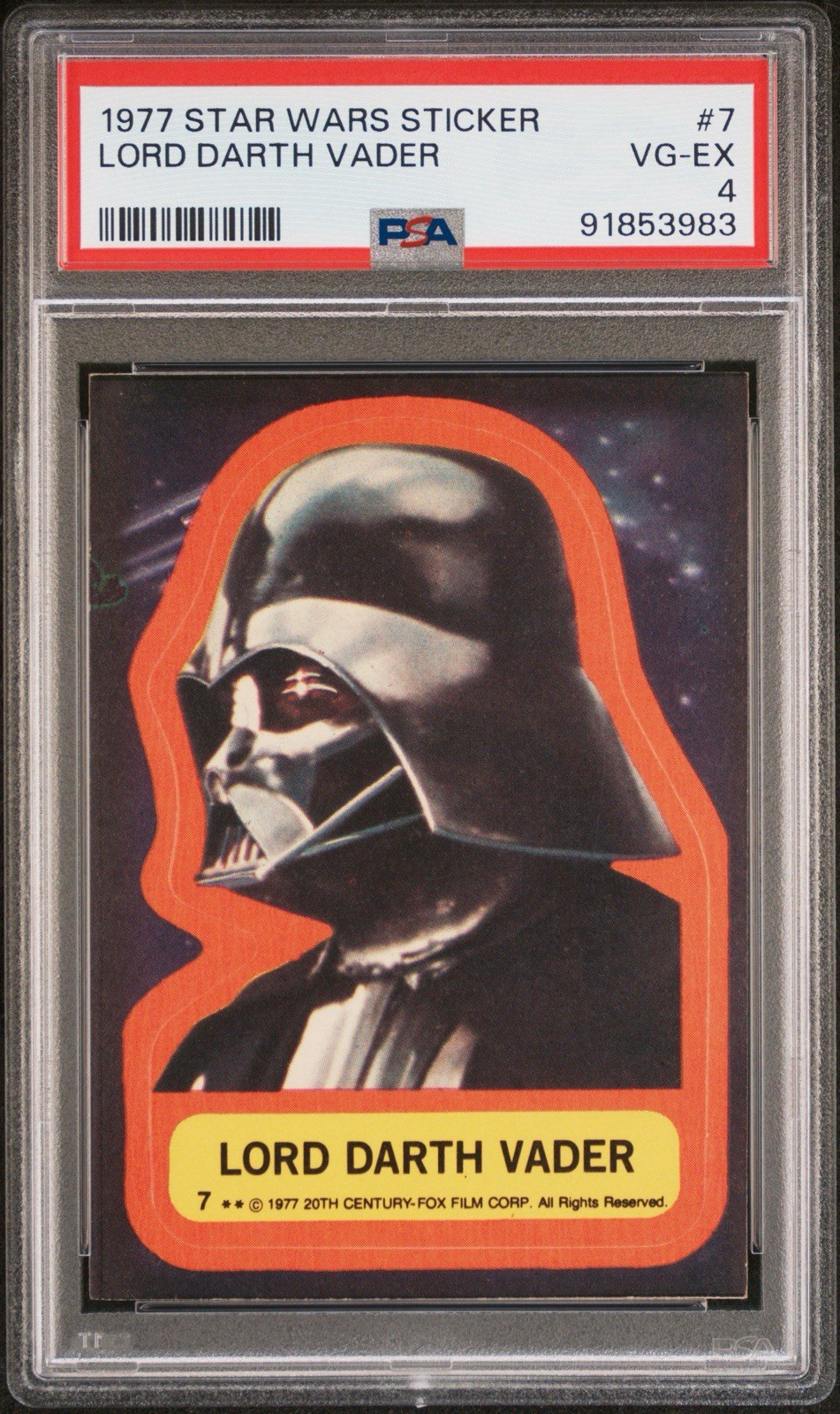 1977 Star Wars Stickers #7 Lord Darth Vader PSA 4 Rookie