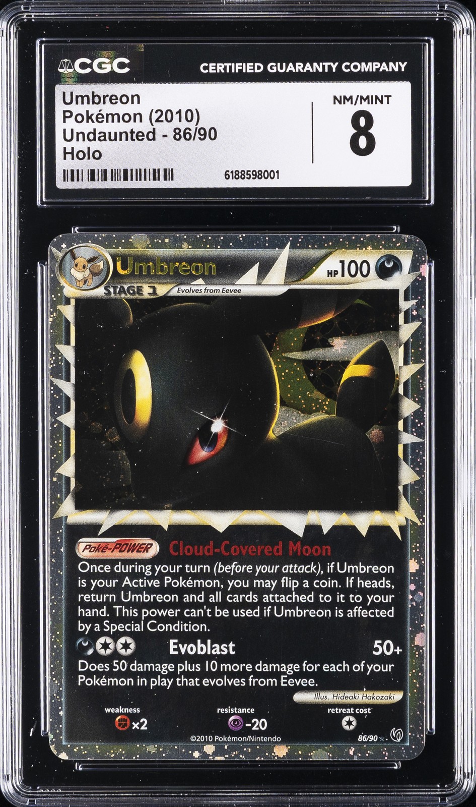 2010 POKÉMON UNDAUNTED HOLO #86/90 UMBREON CGC 8
