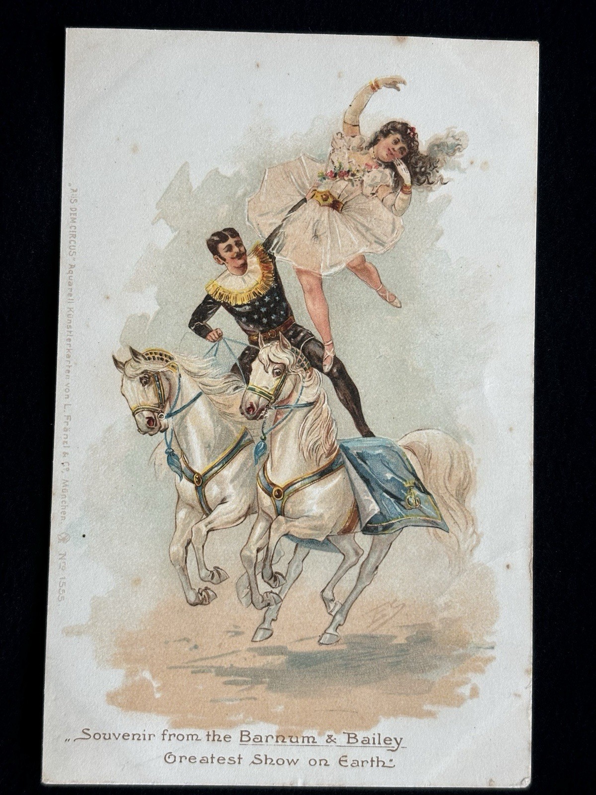 BARNUM & BAILEY CIRCUS COUPLE PERFORMING ON HORSEBACK EARLY 1900s ERA RARE