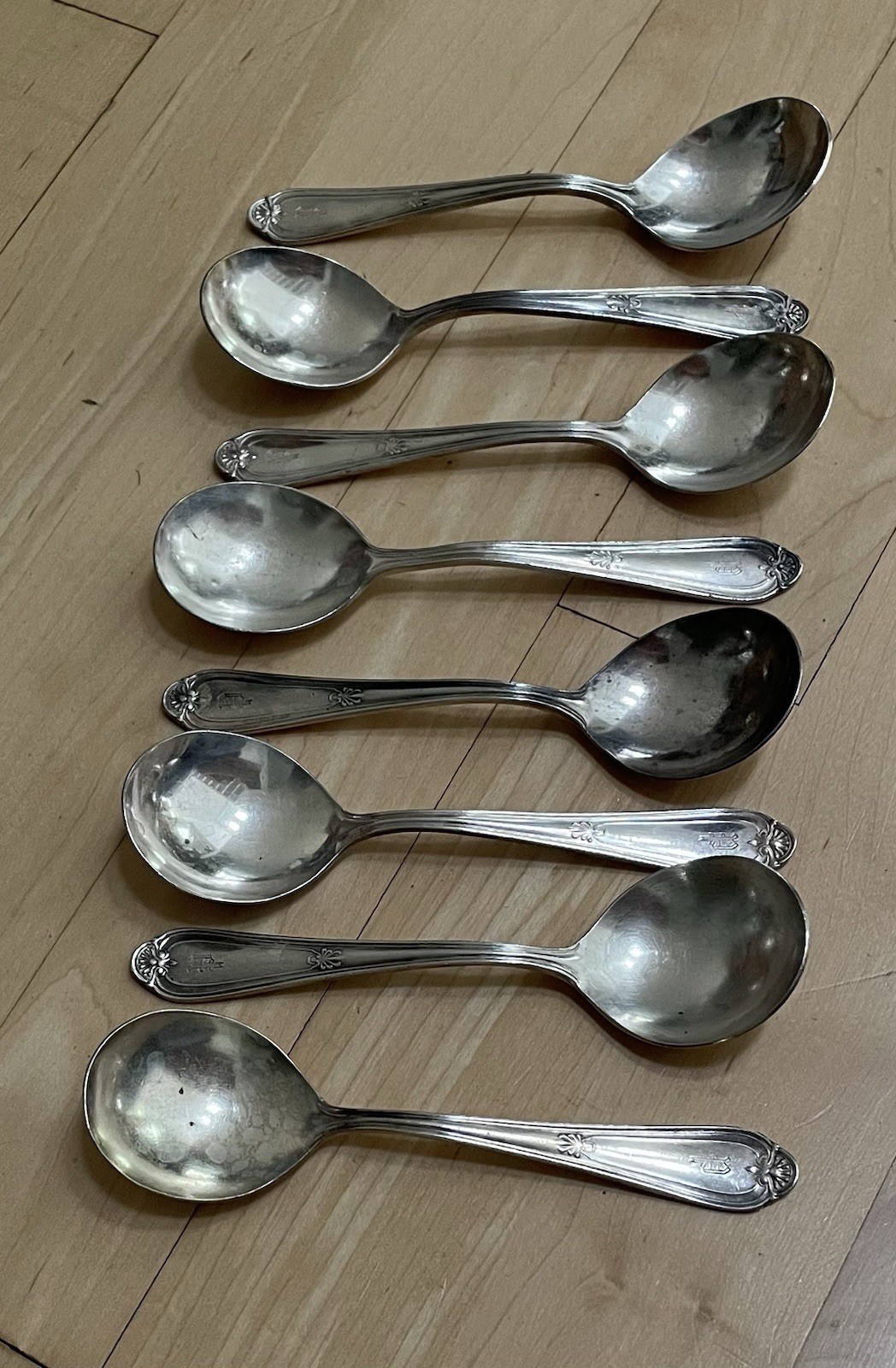 Antique Vintage 50s Chicago Palmer House Hotel Silverplate 8 Soup Spoons