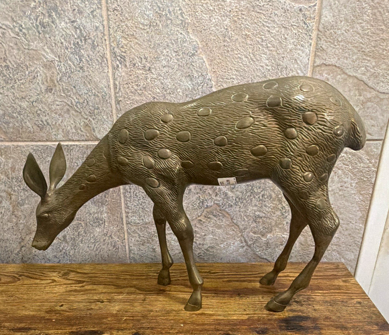 Vintage Brass Grazing Deer Figurine Collectible Metal Animal Sculpture