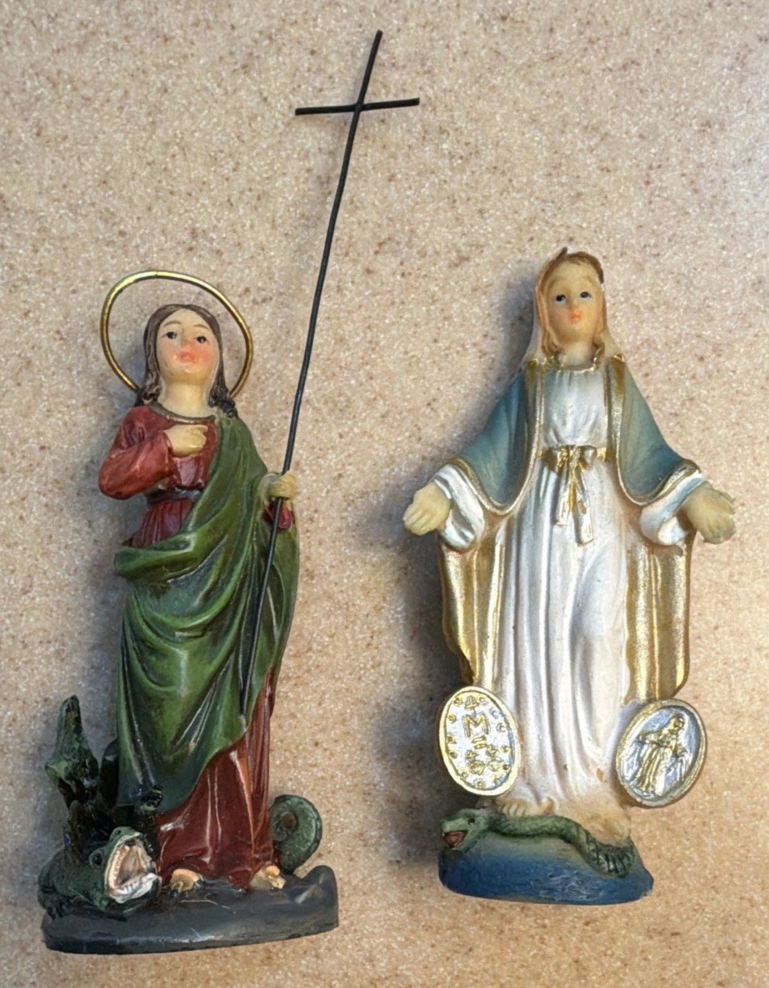 Christian Statue Figurines Set Lot of 2 Religious Figures 3” tall