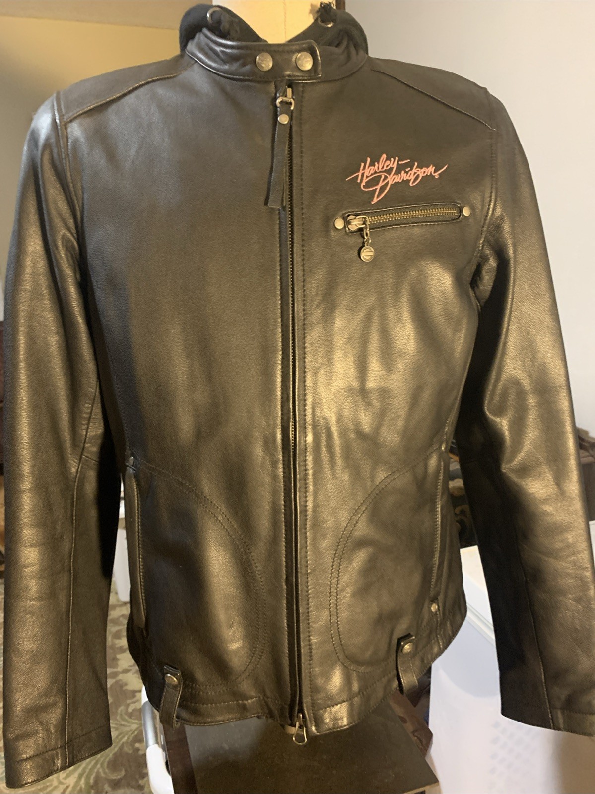 Harley-Davidson Pink Label 3-in-1 Leather Riding Jacket & Hoodie Liner XL EUC