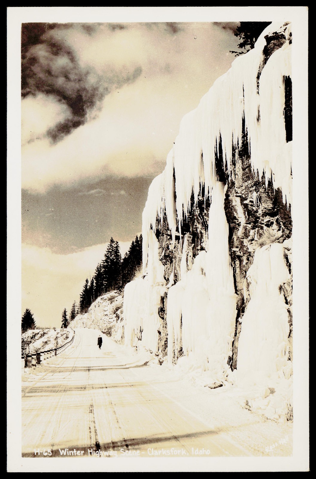 1940s Ross Hall Clark Fork Idaho Winter Highway Scene Ice Cliff RPPC Postcard 1940s Ross Hall Clark Fork Idaho Winter Highway Scene Ice Cliff RPPC Postcard