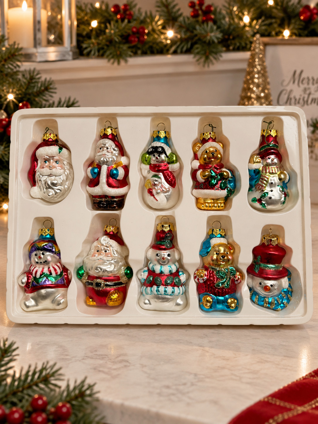 Vtg Christmas Ornaments Hand Blown Glass Complete Set of 10 Orig Insert Box Vtg Christmas Ornaments Hand Blown Glass Complete Set of 10 Orig Insert Box
