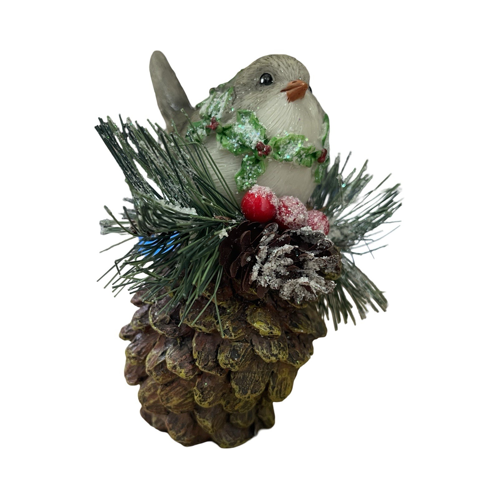 New Transpac Glitter Bird on Pinecone Christmas Tabletop Resin Figurine New Transpac Glitter Bird on Pinecone Christmas Tabletop Resin Figurine