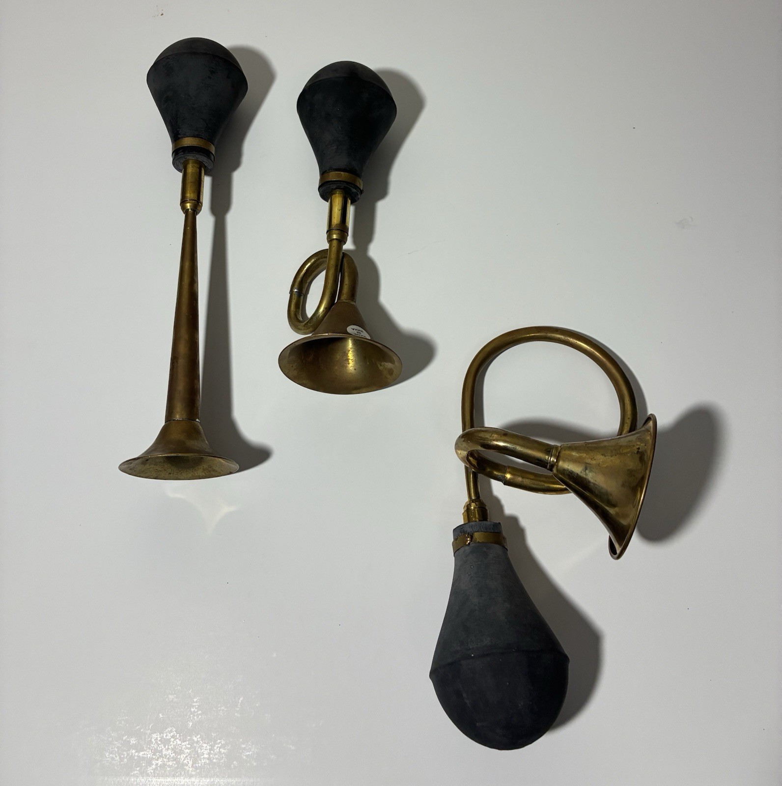 Set Of 3 Antique Brass Rubber Squeeze Bulb Horn Model T Buggy Auto Car WORKS