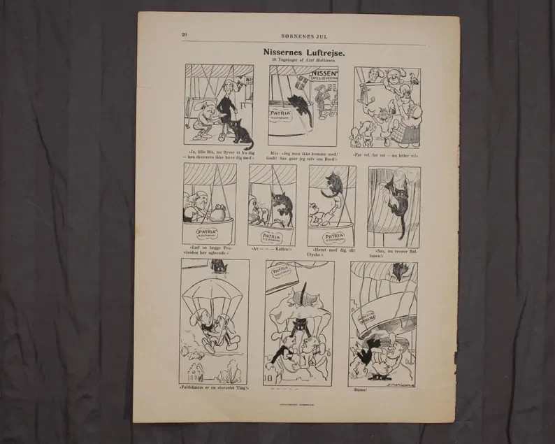 1908 Børnenes Jul Nissernes Luftrejse Comic Page Axel Mathiesen Double Sided