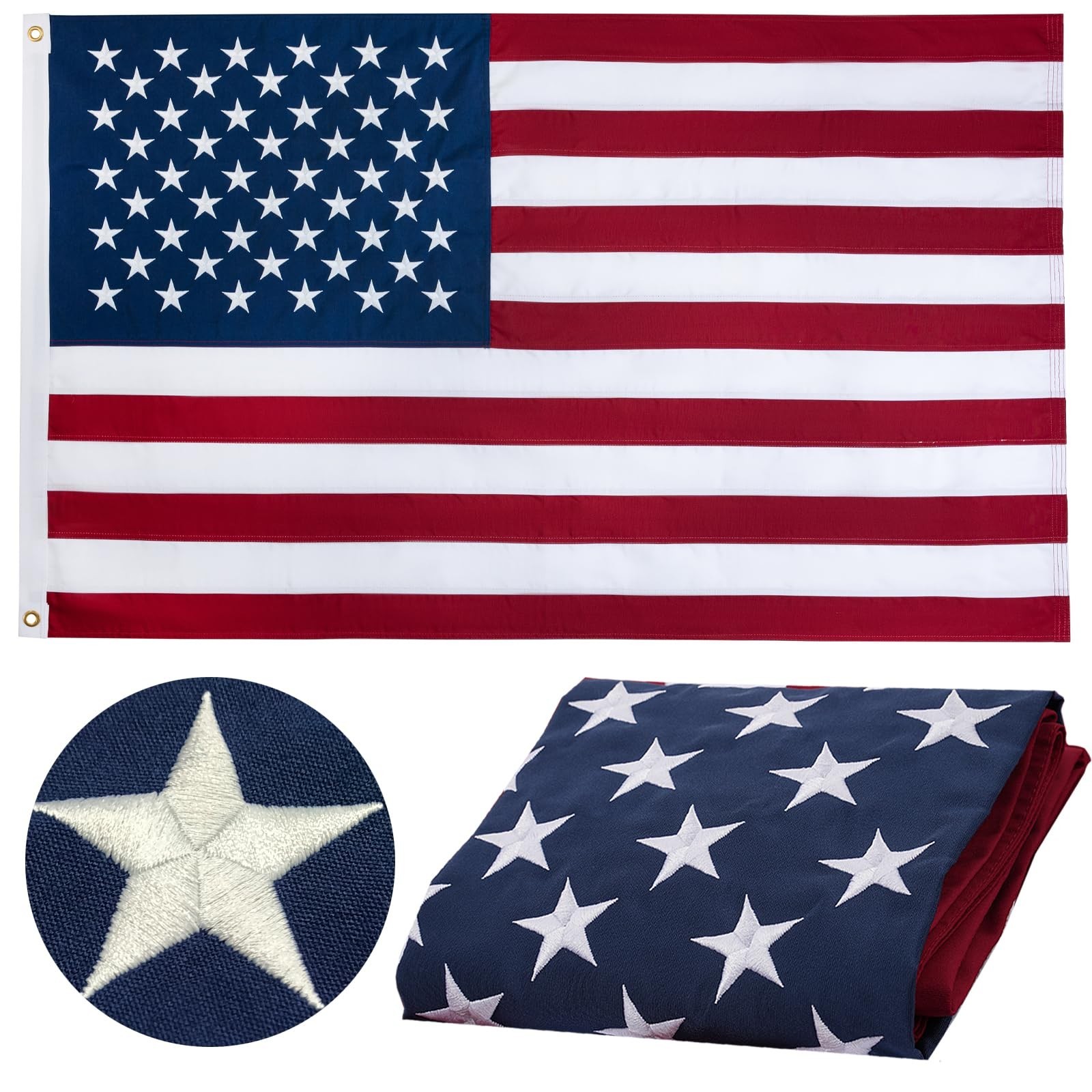American Flag 5x8 ft 100% Cotton US USA Flag, Heavy Duty Outdoor Embroidered ... American Flag 5x8 ft 100% Cotton US USA Flag, Heavy Duty Outdoor Embroidered ...
