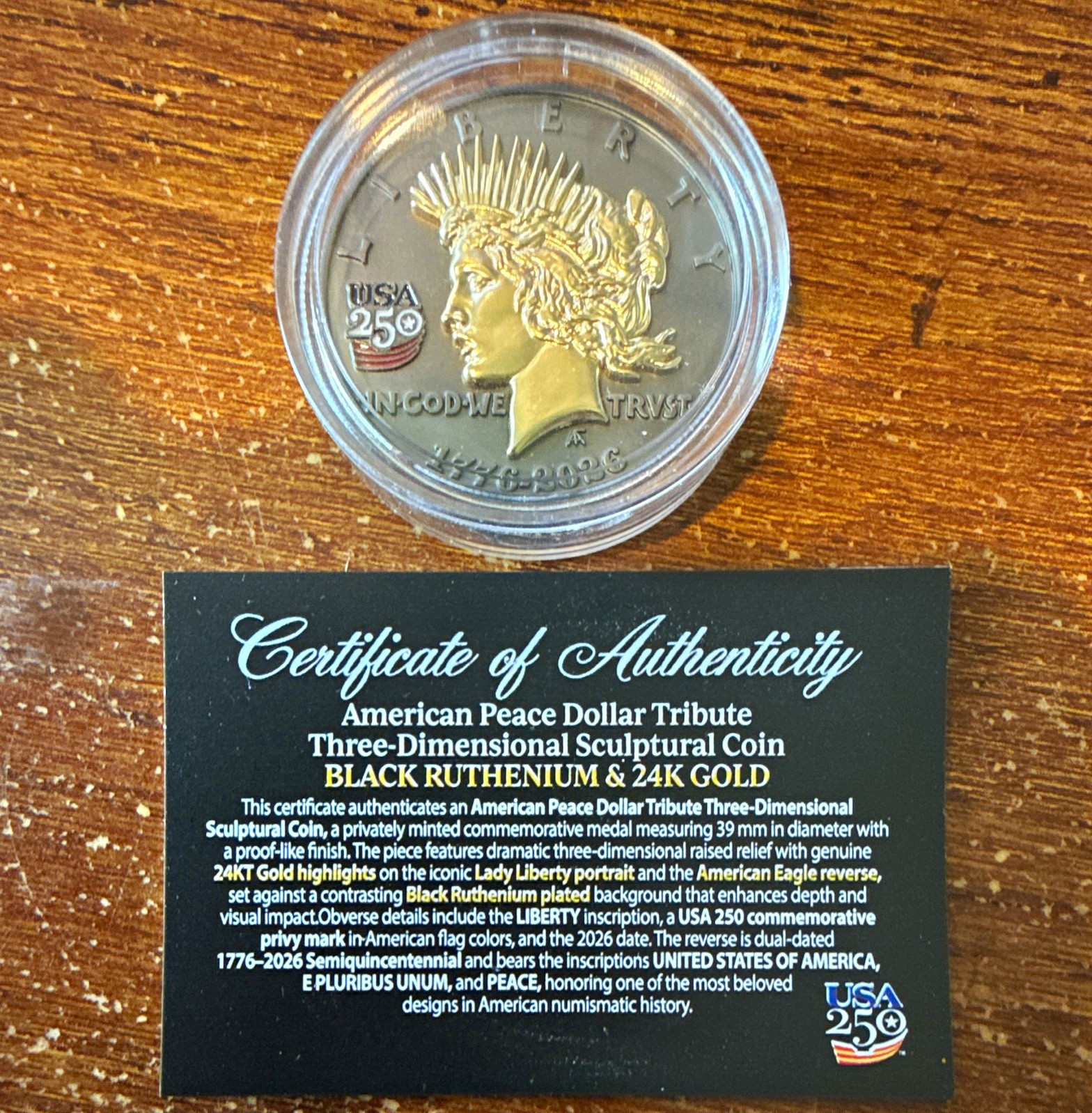 2026 American Peace Dollar Tribute Liberty Eagle 24K Gold & Black Ruthenium