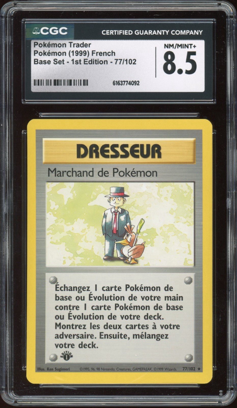 1999 Pokemon FRENCH 1st Edition Base Set Pokémon Merchant 77/102 CGC 8.5