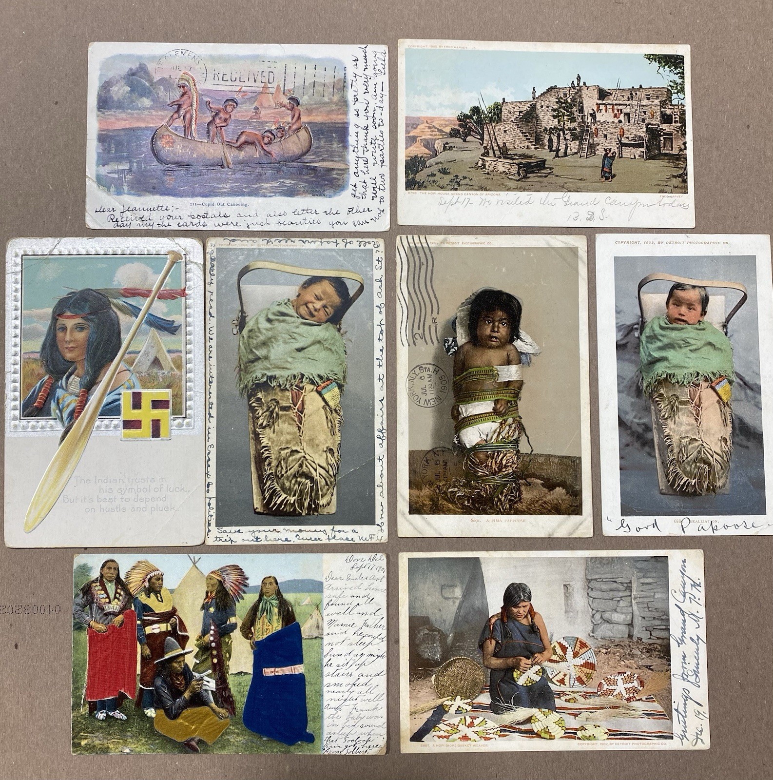 Postcards Native American Postmarked 1903-1907 3 Embossed 8 Total Cards 3 Babies